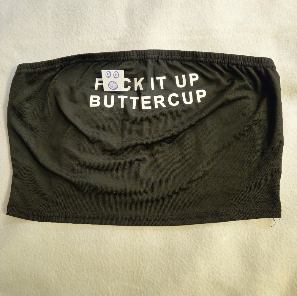 Black Strapless Top with Bold Text